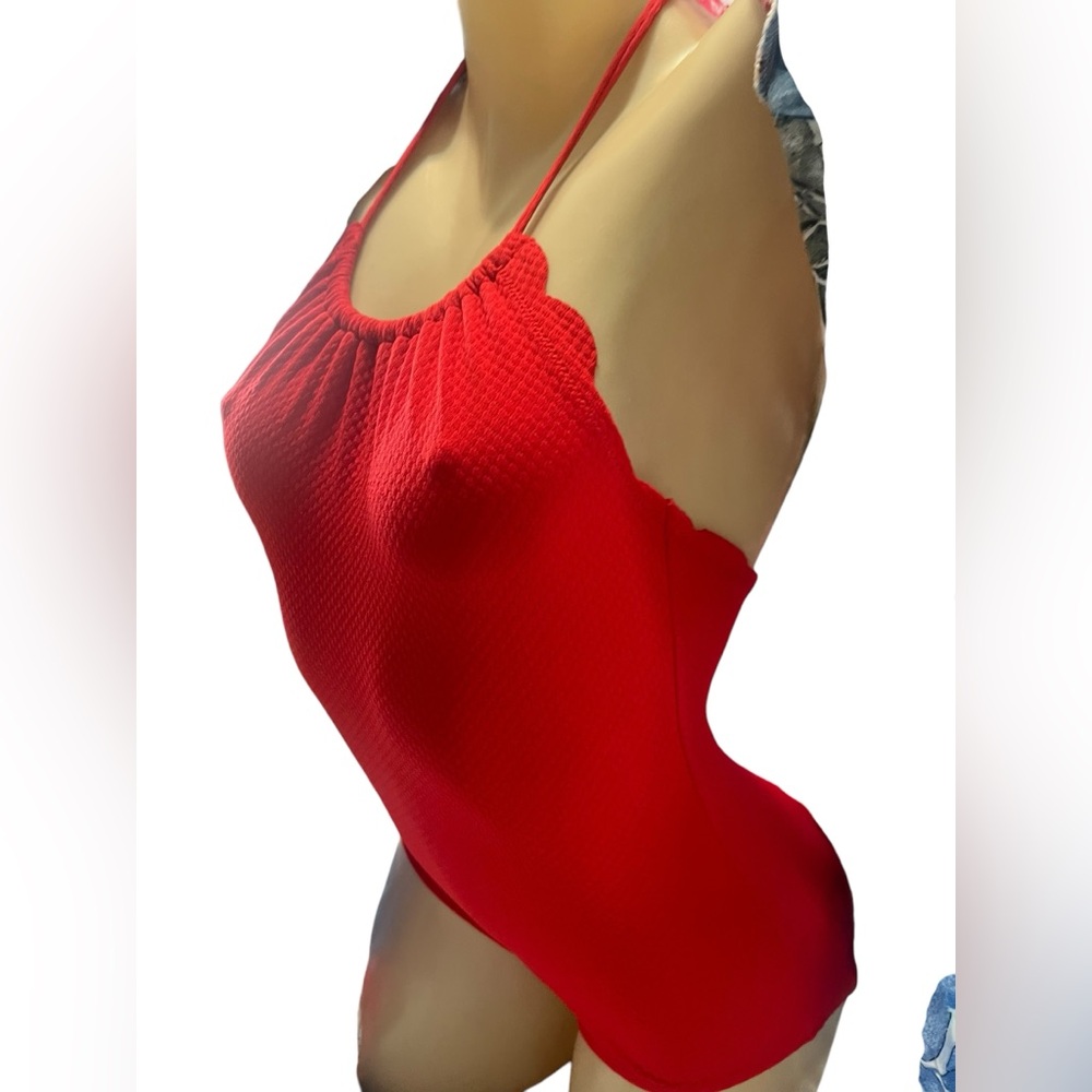 Old Navy Red Scalloped Edges Knit One Piece Bathing Suit w
